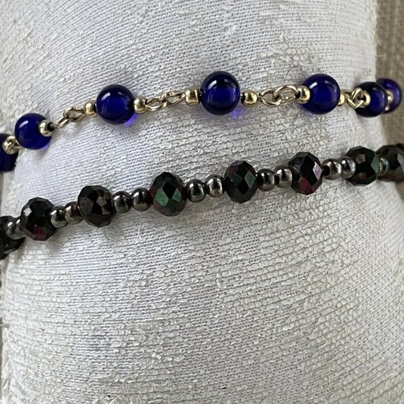 Women Bracelet Lot of 2 Wrist Band Blue and Black Bracelet Fashion Jewelry - Picture 6 of 10